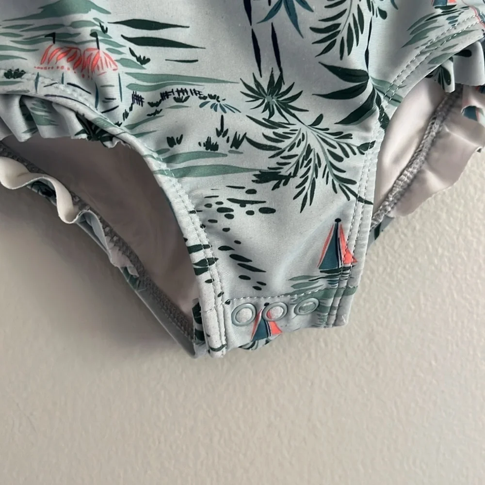 Carter's Kids Swim Rashguard - Gray with Pink and Green Accents